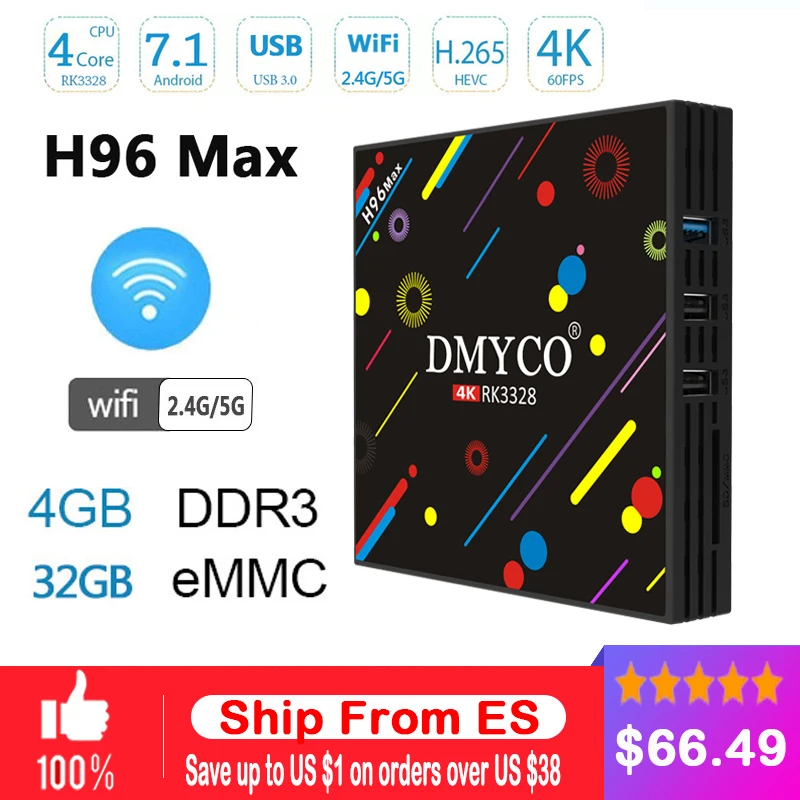 

New H96 MAX H2 Android 7.1 smart TV box Rockchip RK3328 Quad-core 4GB RAM 32 ROM Suppot H.265 UHD BT 4K 5G WiFi Set-top box