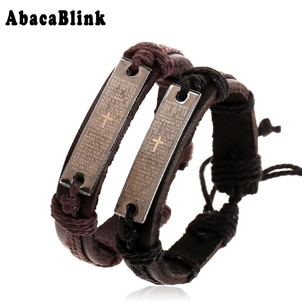 Steampunk Bible Rune Cross Bracelets Men's Hand Wrap Leather Bracelet Retro Bangles Christian