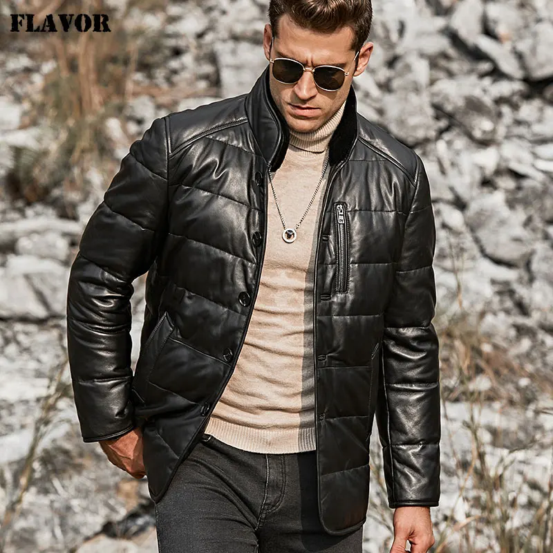 Fashion men's lambskin leather down jacket