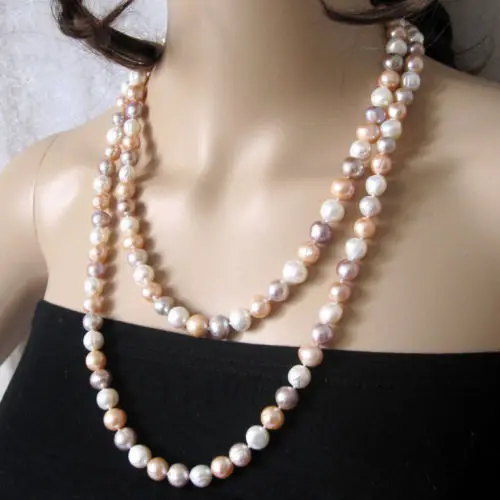 

Free shipping hot sale Women Bridal Wedding Jewelry >>50" 8-9mm MultiColor Freshwater Pearl Necklace White Pink Purple
