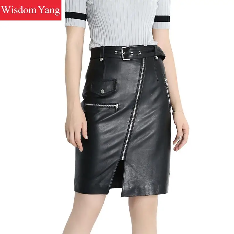 Zwarte Schapen Huid Lederen Rokken Vrouwen Hoge Taille Midi Wrap Rokken Wrap Riem Sexy Dames Sexy Moto Potlood Bike rok Zwarte Schapen Huid Lederen Rokken Vrouwen Hoge Taille Midi Wrap Rokken Wrap Riem Sexy Dames Sexy Moto Potlood Bike rok