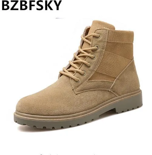 

BZBFSKY Mens Boots Autumn Winter Outdoor Army Boots Plush Keep Warm Military Boots Hot Sale 2019 New Arrival