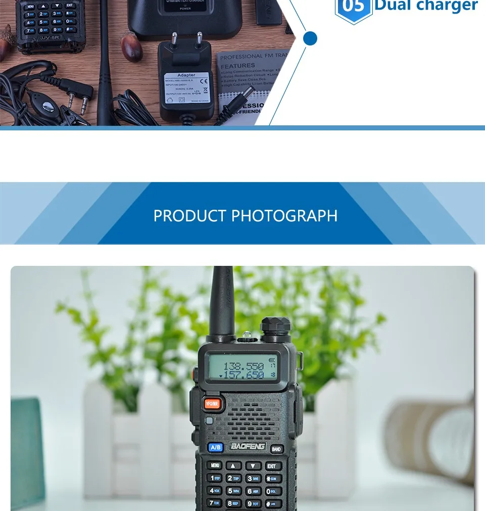 2 шт. Baofeng UV-5R двухканальные рации UHF VHF Dual Band UV5R CB радио 128CH фонарик двойной дисплей FM трансивер для охоты радио