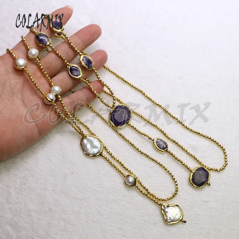Ожерелье из натурального камня золотого цвета, ожерелье из натурального камня, ювелирное ожерелье, модное ювелирное изделие, подарок для lady6136