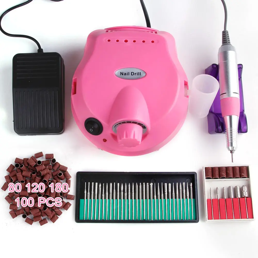 

EU Plug Professional Electric Machine Apparatus for Manicure Pedicure Kit 30Pcs Nail Drill Bits with Sanding Bands Nail Tools
