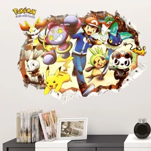 Мультфильм Покемон Go наклейки на стену для детской комнаты 3d сломанный плакат PIKACHU детский домашний декор декоративная Наклейка Фреска