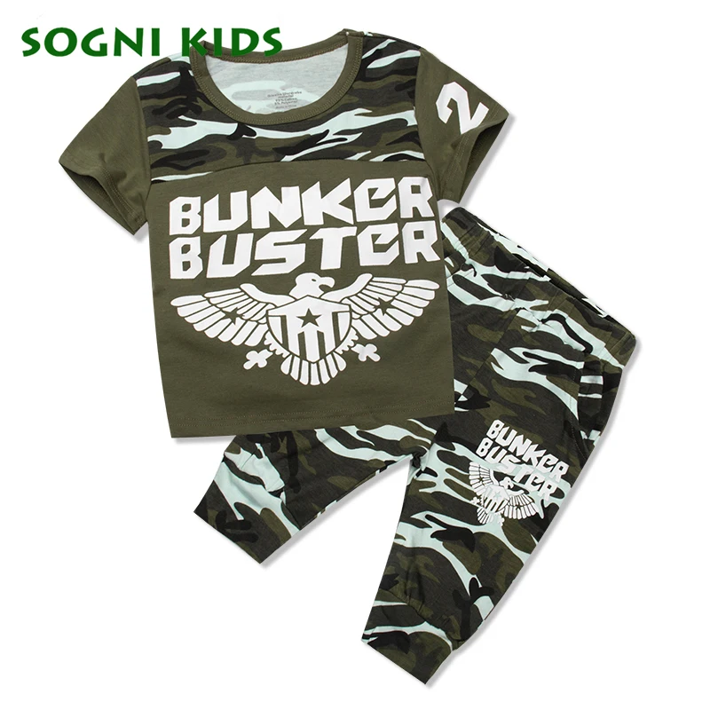 

Summer Children Boy 2018 clothing set Toddler Camouflage Clothes for Kid Outfit T shirt Sport Tracksuit Eagle Military Uniform