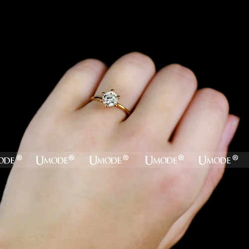 UMODE Rose Gold Color Classic 6 Prong Sparkling Solitaire Aneis Feminino 1ct CZ Wedding Rings JR0012A