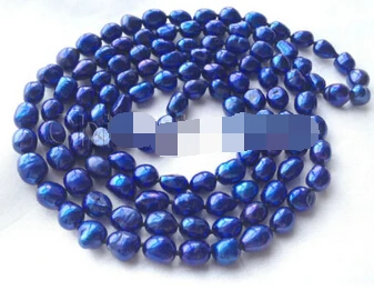 

free shupping 08148 Pretty 47" 9-11mm deep blue baroque freshwater pearl necklace