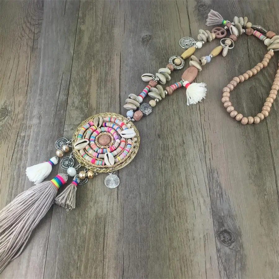 Handmade Women Long Necklace Boho Bohemian Necklace Accessories Colorful Vintage Ethnic Punk Style Fashion Jewelry