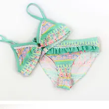 Купальник для девочек, комплект из двух предметов, бикини с цветочным принтом, комплект бикини для девочек, детский купальник, детский купальный костюм, пляжная одежда для 6-14 лет