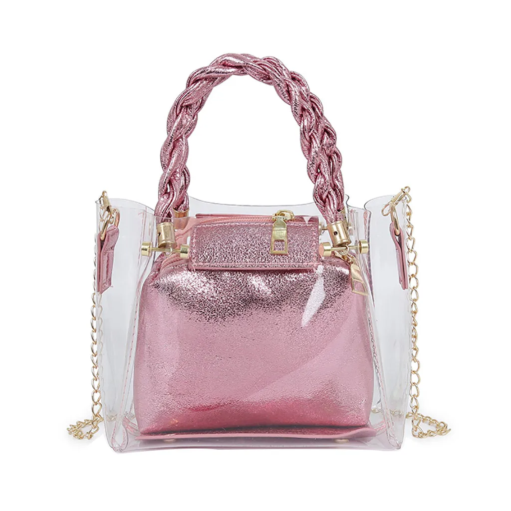 النساء شفافة سلسلة حقائب عارضة واضحة بو مخلب حزم حقائب كتف الصلبة الإناث المحمولة Crossbody أكياس * 10