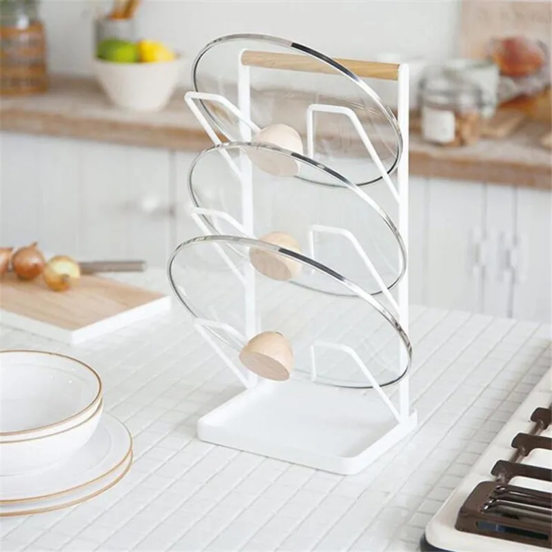 

1PC Pot Lid Cutting Board Storage Rack Kitchen Storage & Organization White Multifunction Home 3Grids