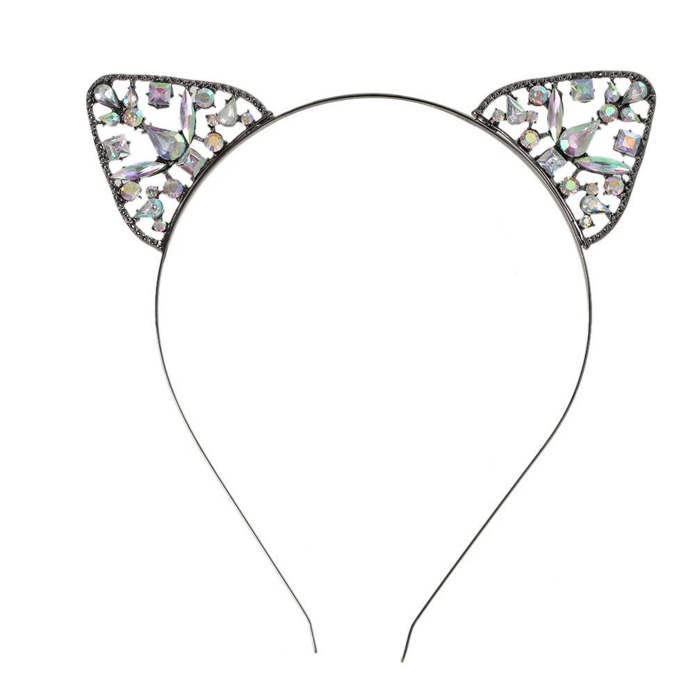 New Hair Accessories Crystal Cat Ears Hair Hoop Headband Women Shiny Rhinestone Cats Ear Hair Bands Costume Party Headwear