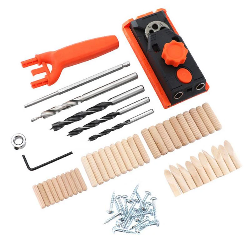 

2-In-1 Woodworking Drilling Hole Jig Woodworking Inclined Locator Oblique Hole Jig Kit Twist Drill Step Drill Set Hole