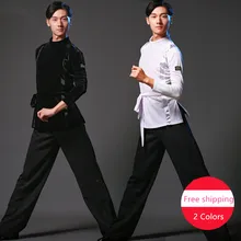 Мужские рубашки для латинских танцев, Мужская черная Белая бархатная рубашка с длинным рукавом, мужские топы, одежда для бальных танцев, Самба, ча, соревнований