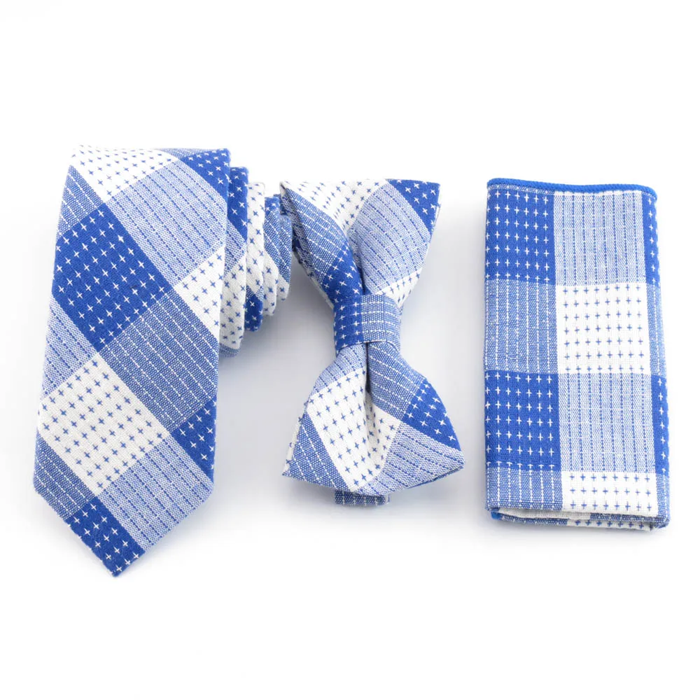 Men's sapphire white Ties 3 pcs set stars Bowtie and handkerchief