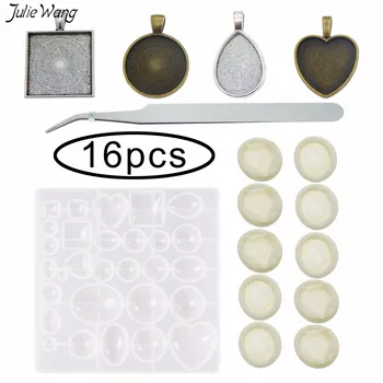

Julie Wang 16pcs Alloy Silicone Mixed Type Mold Tweezers Disposable Gloves DIY Handmade Pendant Jewelry Tools Making Suit Molds