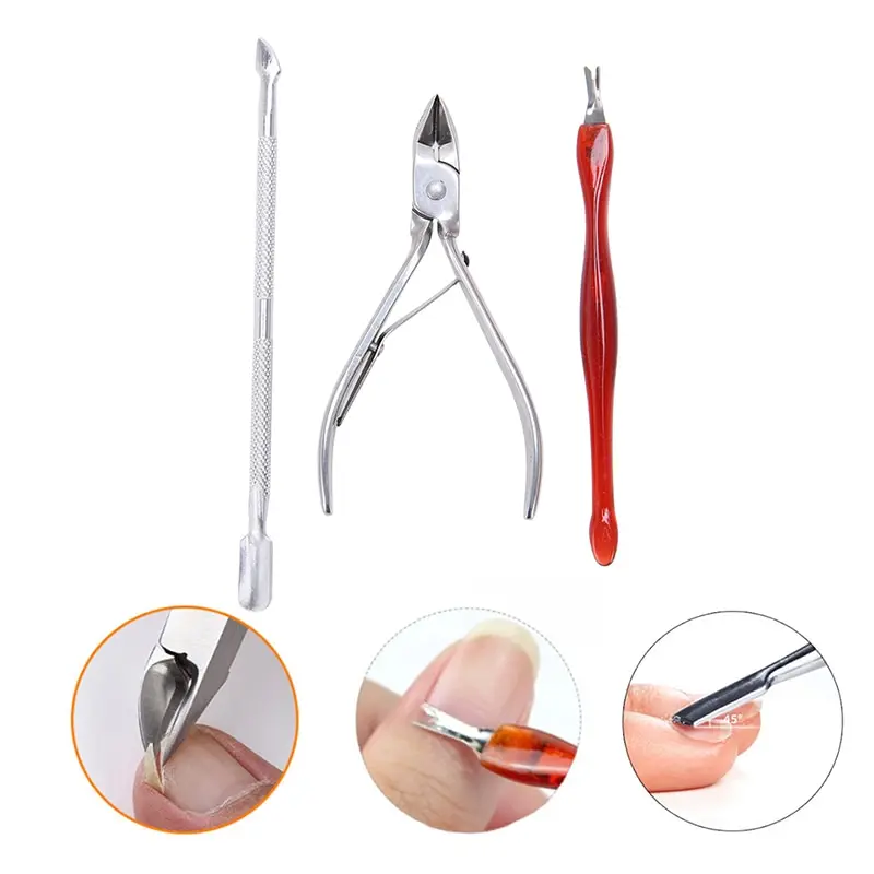 3 Pcs Cuticle Nail Clipper+Cuticle Nipper Set Nail Art Tool Dead Skin Fork Trimmer Peeling Knife