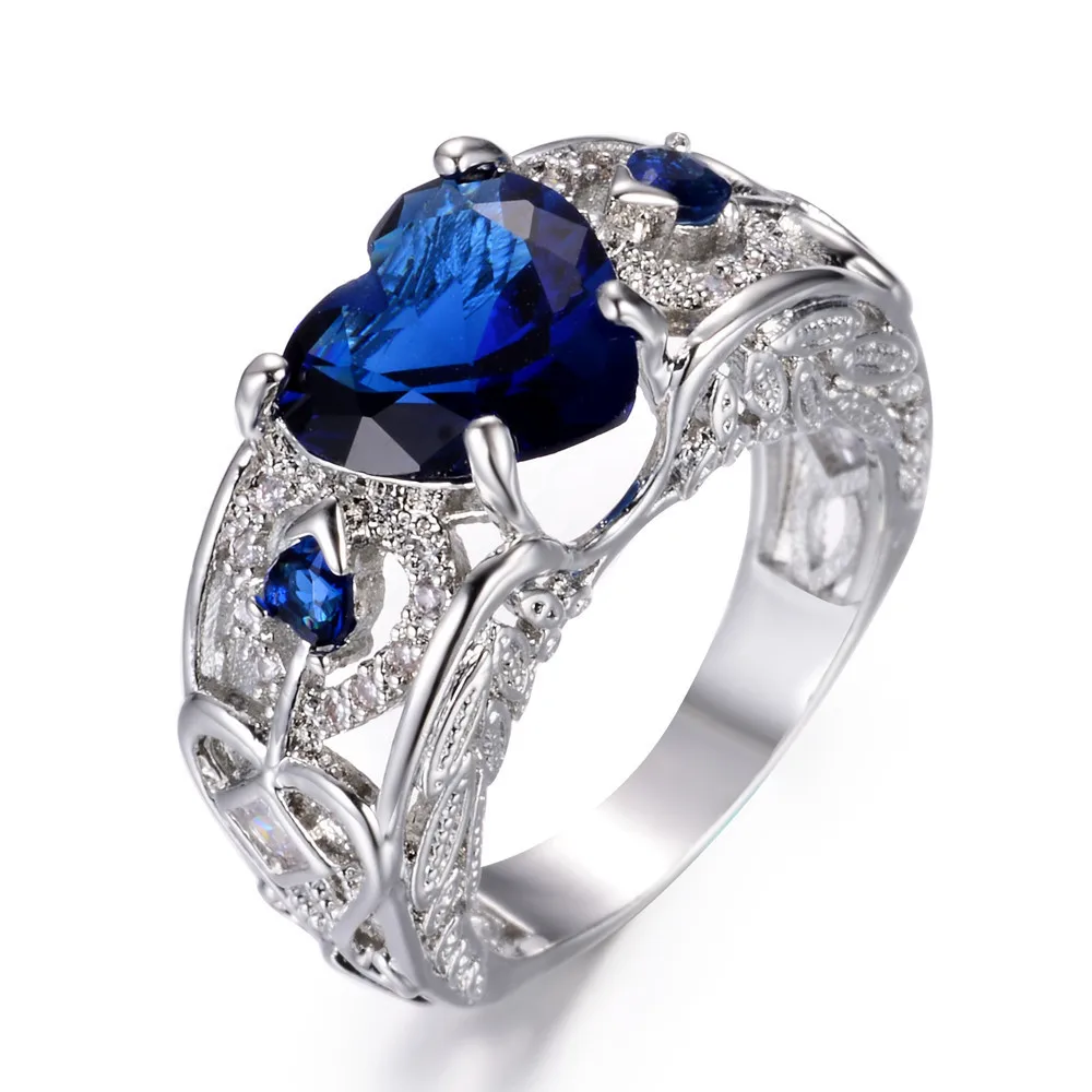 

Heart-shaped ring jewelry, White red blue lake blue rings for women european size 6 7 8 9 10