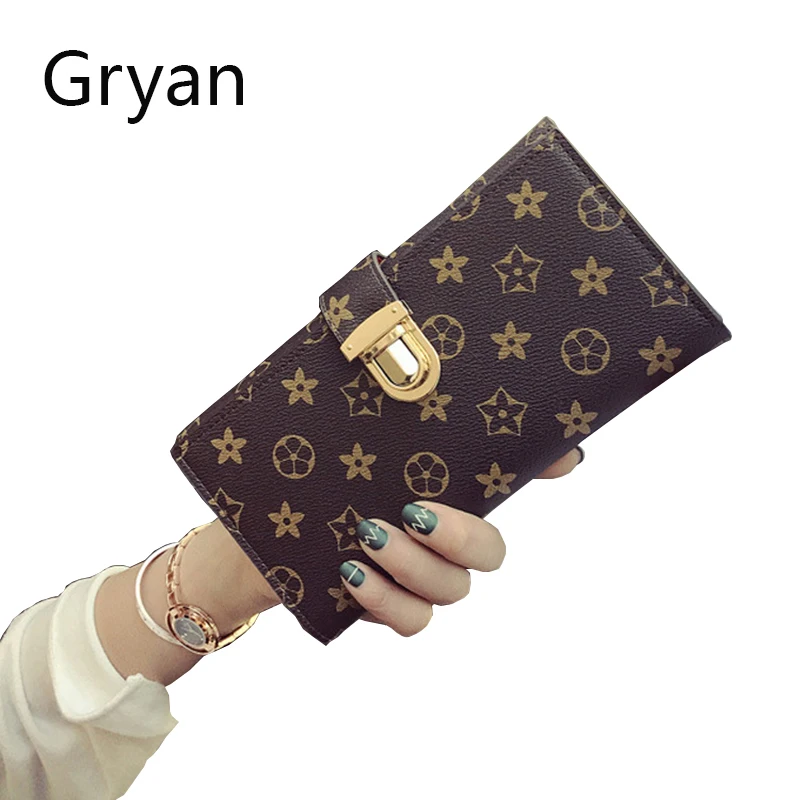 

Women Wallet Female European American long style Holder multi-card printing multi-lock buckle dinner long Money clip Purse 247