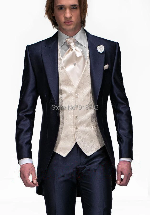 Traje de boda elegante hecho a medida para hombre, azul marino para padres, esmoquin para novio, traje para novio (chaqueta + + chaleco + corbata) 2018|groomsmen suit|tuxedo men suitwedding suit - AliExpress