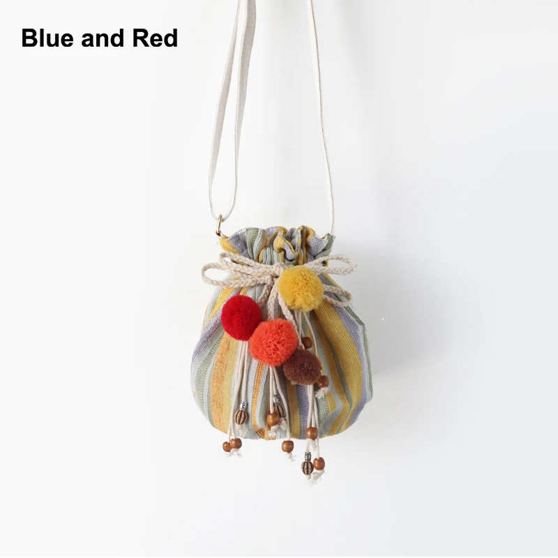 Handmade Wool Ball Mini Shoulder Bags Women Wide Strap Bag Striped Small Cross Body Female | Багаж и сумки