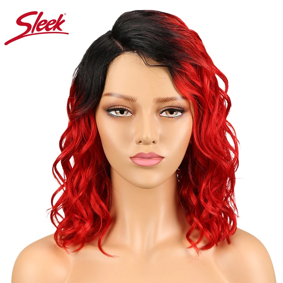 

Sleek Part Lace Human Hair Wigs For Black Women Curly Bob Wig Brazilian Water Wave Wig Ombre Curly Human Hair Wig Free Shipping
