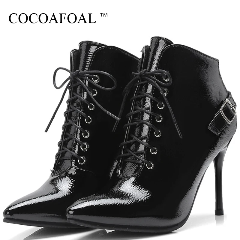 COCOAFOAL Women's Lace Up Heels Ankle Boots Woman Martin Boots Winter Plus Size 32 43 Chelsea Boots Pointed Toe High Heels Shoes цена COCOAFOAL Women's Lace Up Heels Ankle Boots Woman Martin Boots Winter Plus Size 32 43 Chelsea Boots Pointed Toe High Heels Shoes цены онлайн