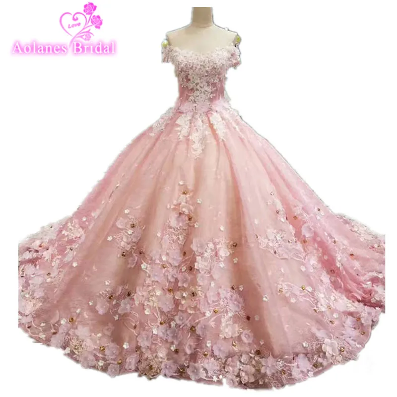 

2017 Real Image Gray Ball Gown Wedding Dresses Scoop Lace Appliques 3D Flowers Beaded Princess Vintage Wedding Bridal Gowns