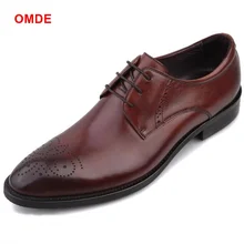 OMDE New Fashion Genuine Leather Shoes Men Shoe Luxury Pointed Toe Lace-up Dress Shoes Carved Business Formal Shoes цена OMDE New Fashion Genuine Leather Shoes Men Shoe Luxury Pointed Toe Lace-up Dress Shoes Carved Business Formal Shoes цены онлайн