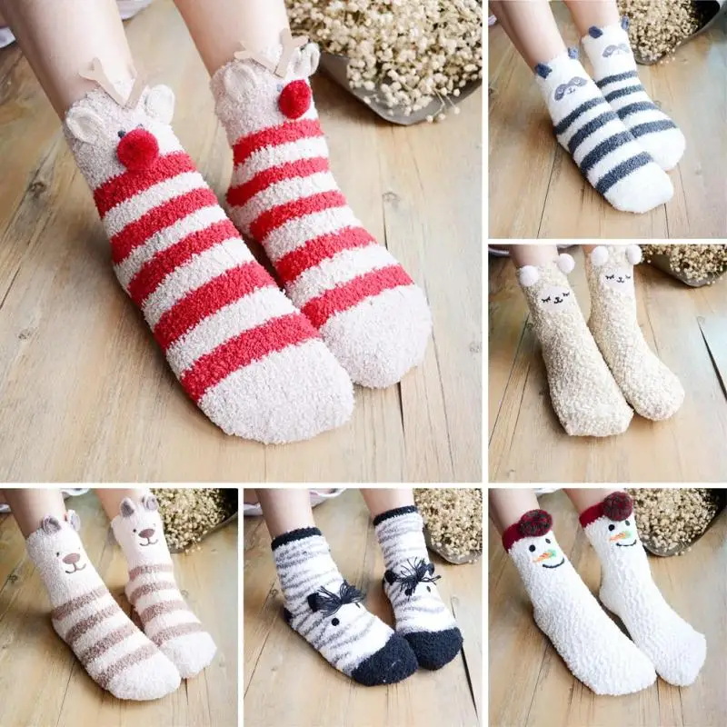 Image Cute Cartoon Coral Fleece Socks Couple Thickening Terry Warm Socks Autumn Winter Casual Home Floor Socks For Women Men C1