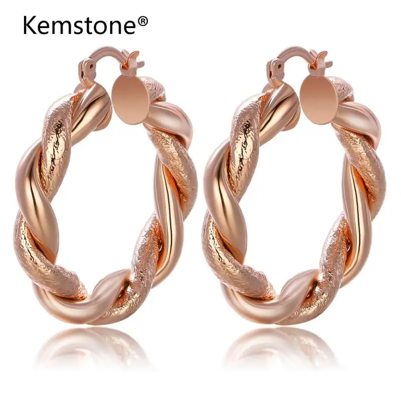 

Kemstone Entangle State Bohemian Style Rose Gold Color Twisted Hoop Earrings Jewelry For Women