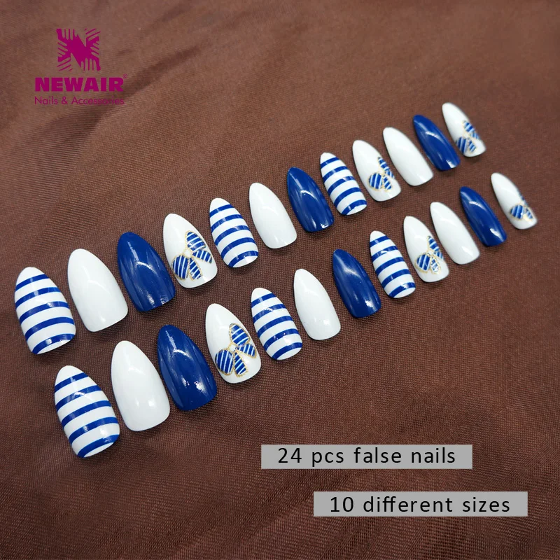 

New 24pcs False Stiletto Nails Full Cover False Acrylic Nails Long Artificial Nails Salon Pointed ABS Fake Nails Set Manicure