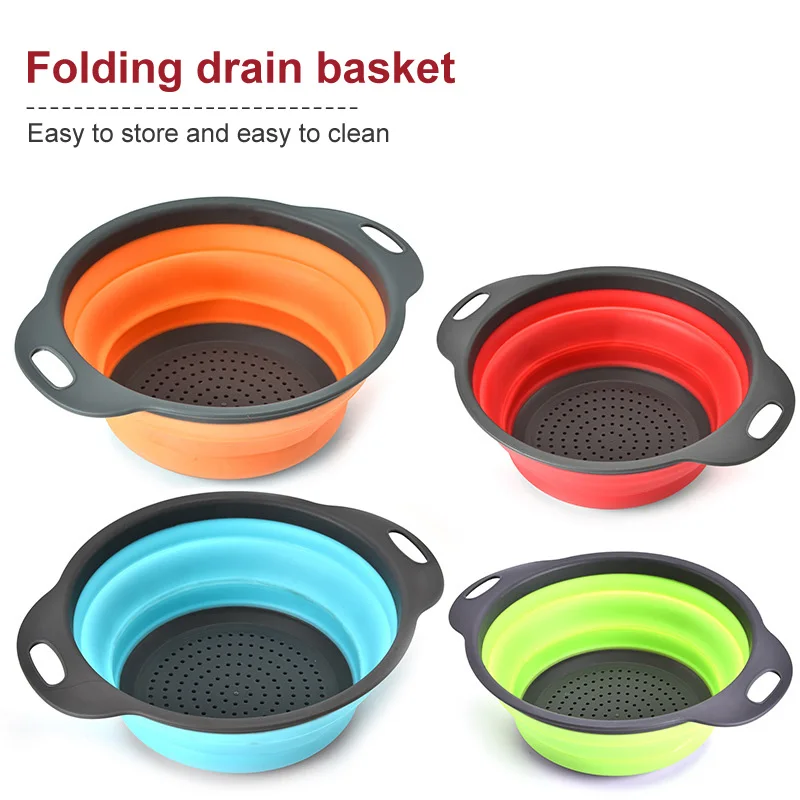 

Fruit Vegetable Washing Basket Silicone Colander Foldable Home Dining Kitchen Tools Gadget 1 Pcs Collapsible Drainer