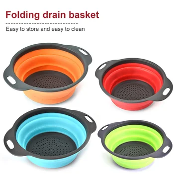 

Fruit Vegetable Washing Basket Silicone Colander Foldable Home Dining Kitchen Tools Gadget 1 Pcs Collapsible Drainer