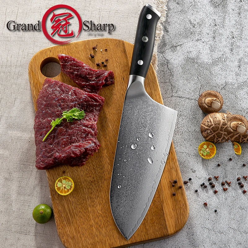 Grandsharp 2 шт Набор ножей тесак нож Дамаск Кухня ножи 67-Слои VG10 японской дамасской Сталь шеф-повара Пособия по кулинарии ножи