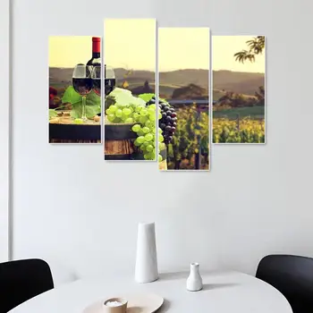 

Laeacco Canvas Calligraphy Painting 4 Panel Wine Grape Posters and Prints Wall Art Nordic Home Kitchen Living Room Decoration