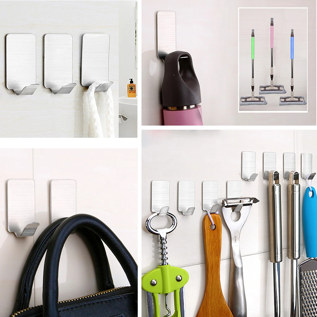 5 piece Stainless Steel Adhesive Wall Hook Clothes Towel Coat Hook