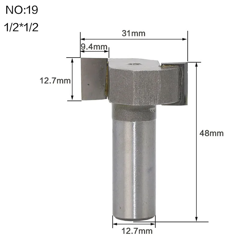 1 шт. 1/4and1/2 хвостовик T тип долбежный резак фрезы для деревообработки Т-образные фрезы Деревообрабатывающие инструменты - Длина режущей кромки: NO19