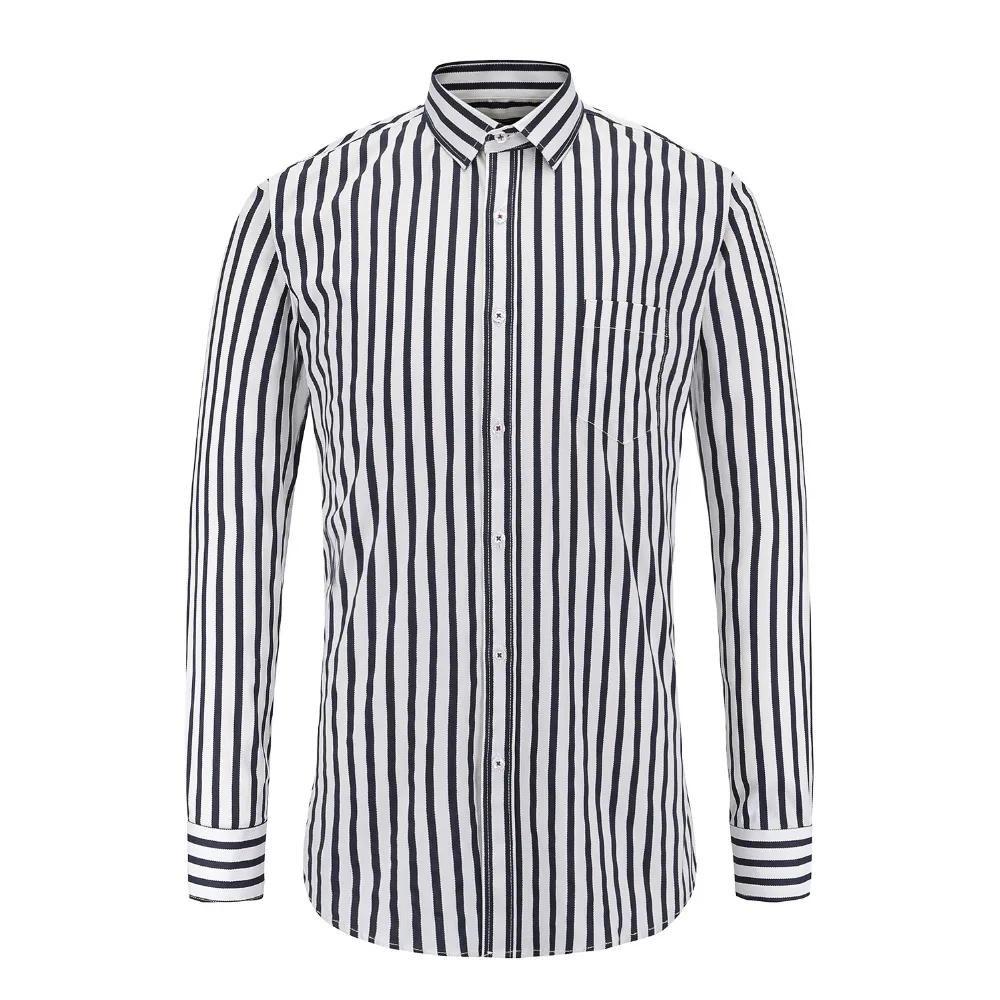 Clerence Jeetoo Men Smart Casual Shirt Long Sleeve Solid Dress Shirt Men Regular Fit Striped High Quality Mens Shirts 2018