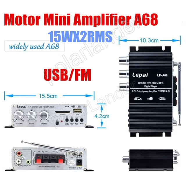 Cheap 2x15W RMS 2ch output power amplifier With Remote Control USB FM SD card DVD CD Car Mini Power Amplifier