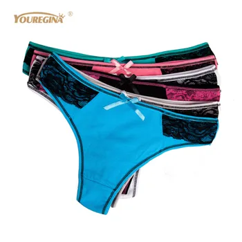 

YOUREGINA Underwear Women Cotton Panties Sexy Lace Patchwork Thong GString Low Rise Knickers Briefs Lingerie Underpants 6pcs/lot