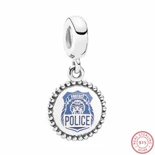 Синий Эмаль 'полиция' Подвеска Шарм бусины для женщин Изготовление ювелирных изделий из драгоценных камней DIY Fit PANDORA талисманы Серебро 925 FL669