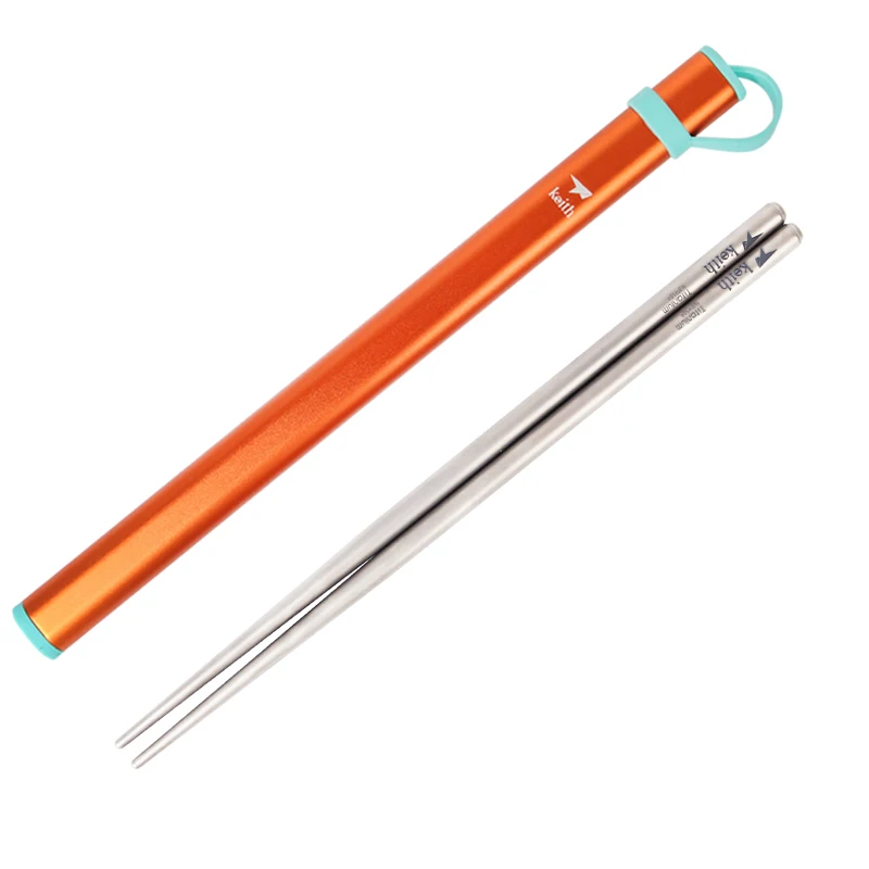 Keith Ultra-light Colorful Titanium Round Chopsticks Portable Chopsticks With Aluminum Box Outdoor tabletware Ti5620