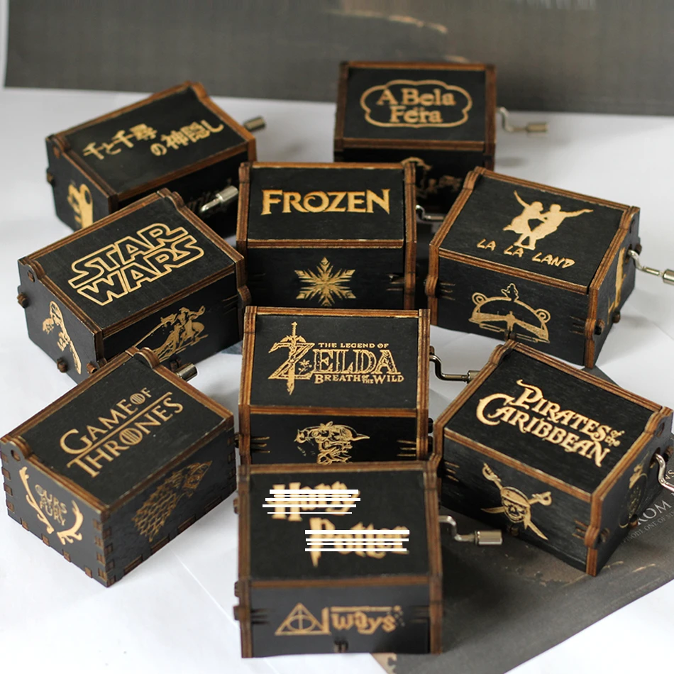 

Wholesale Antique Carved Wooden Hand Crank Star Wars Game of Thrones Music Box Christmas Gift Party Casket Anonymity Decoration