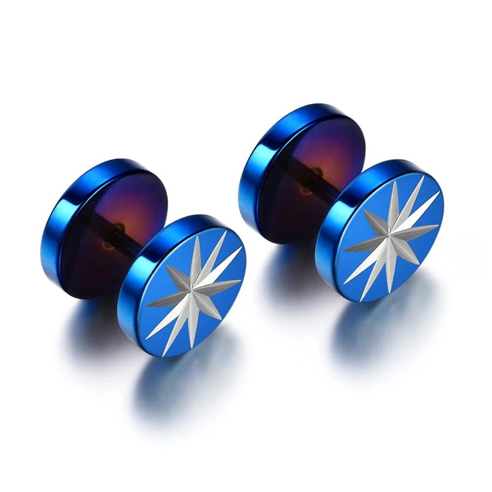2 PCS Mens Barbell Punk Gothic Stainless Steel Ear Studs Earrings Unisex A&