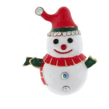 

2019 colorful White Enamel and Crystal Snowman with Red Hat and Scarf Brooch