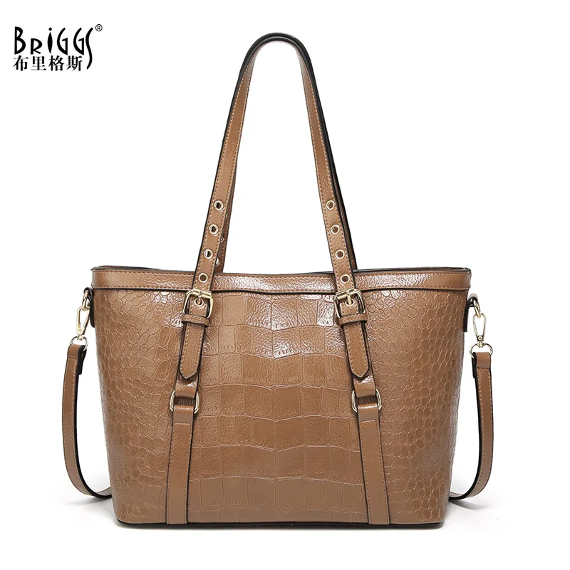 

BRIGGS Vintage Crocodile Pattern Women Bag Female Quality Leather Shoulder Bag Large Capacity Casual Tote Ladies Crossbody Bags