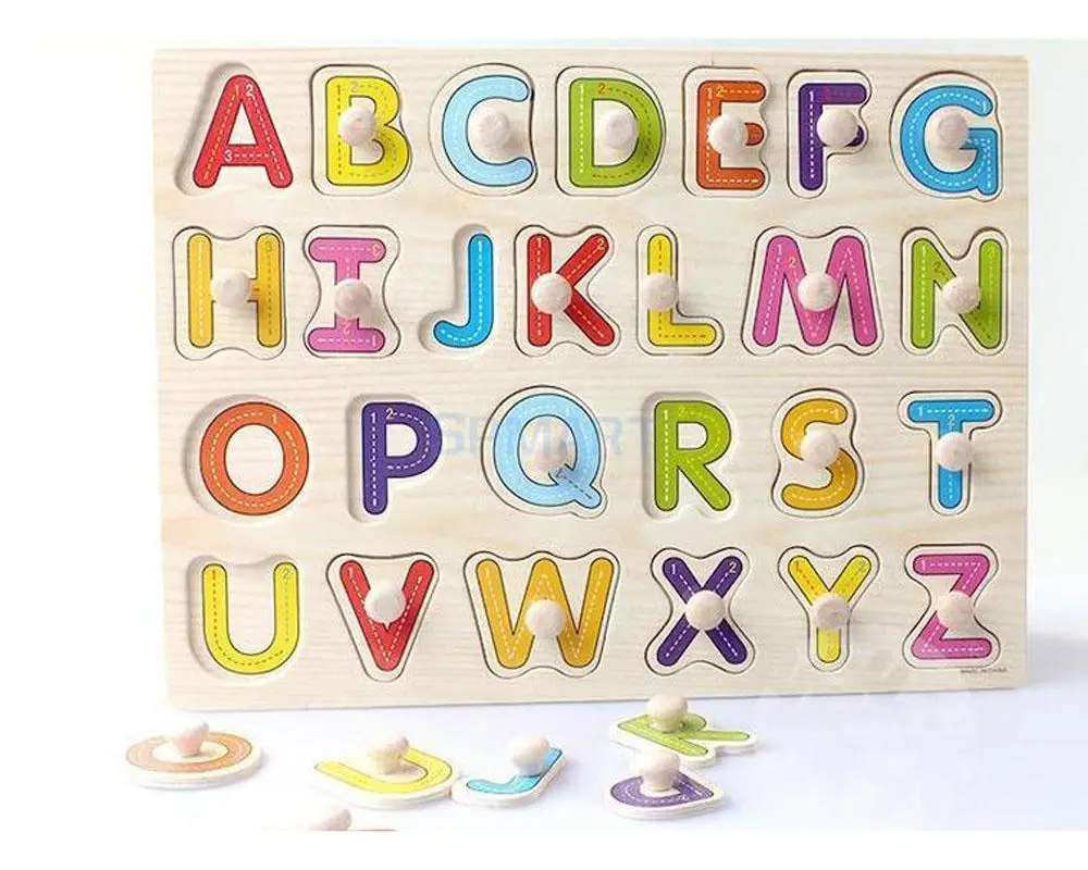 Wooden Capital Letter Shaped Peg Puzzle Baby Toddler Preschool Kids Toy